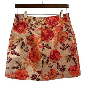 Le Superbe Floral High-Waist Mini Skirt Satin Lined Size 2 Cotton Blend $345 NWT